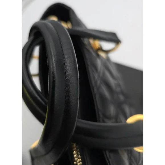 Metrocity Black Quilted Leather Satchel Made In Italy With Gold Hardware #0349 - Picture 8 of 16